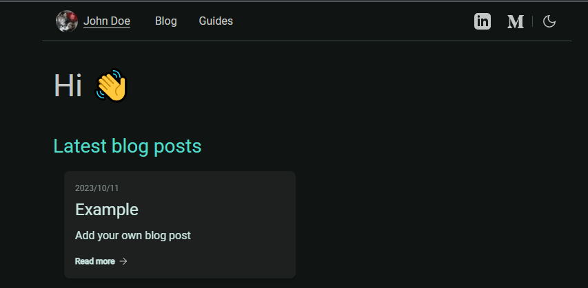The front page of the blog template